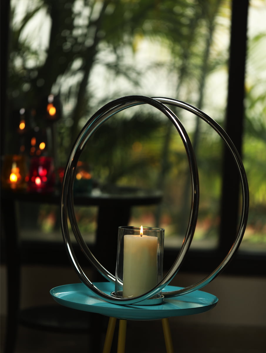 Aluminium Double Ring Nickle Plated pillar candle holder – L – Amoliconcepts