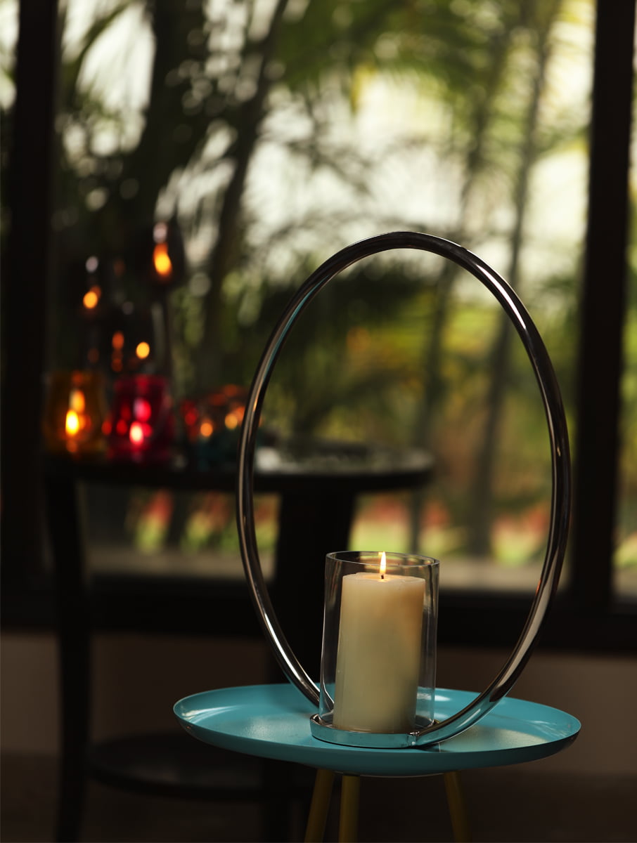 Aluminium Single Ring Nickle Plated pillar candle holder - L