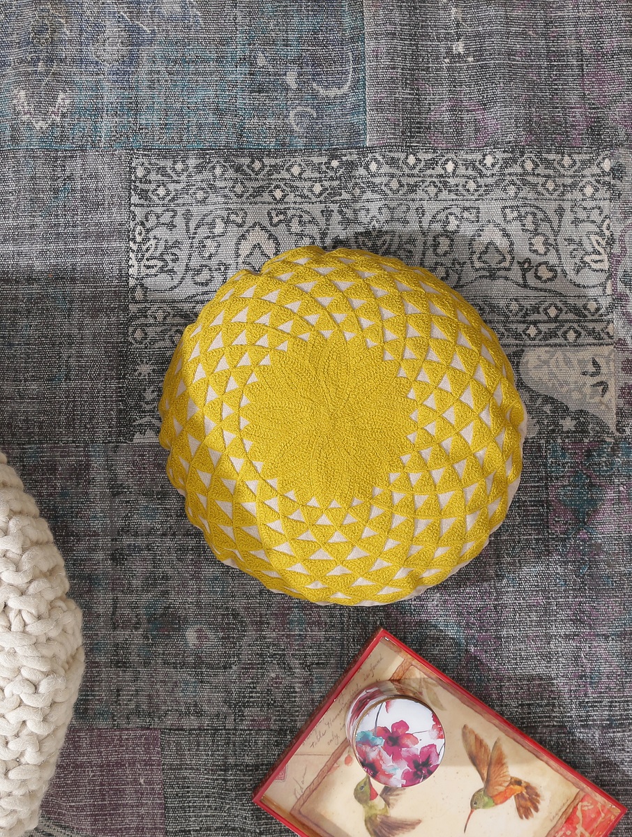 Seat pouf / cushion cover in beautiful mandala embroidery in Yellow – Amoliconcepts