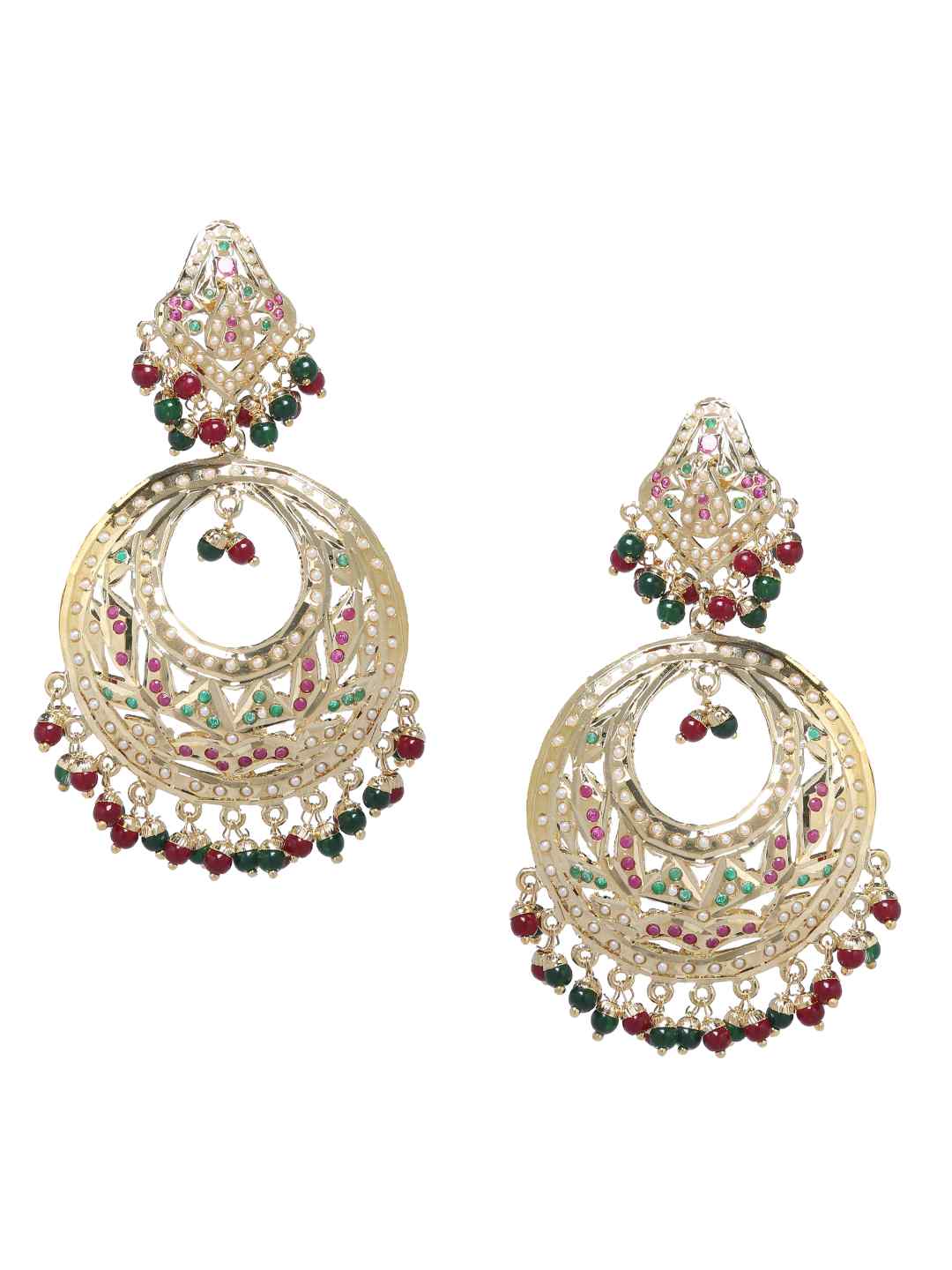 Jadau Chandbali with maroon and green beads – Amoliconcepts