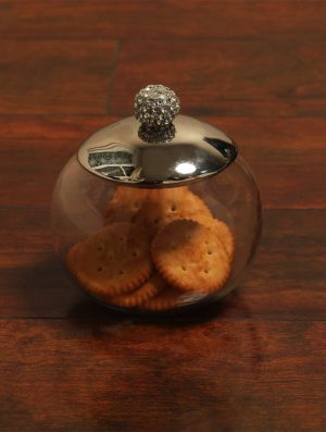 Sparkling Rhinestone Detail glass Jar with Nickle Plated Lid - M