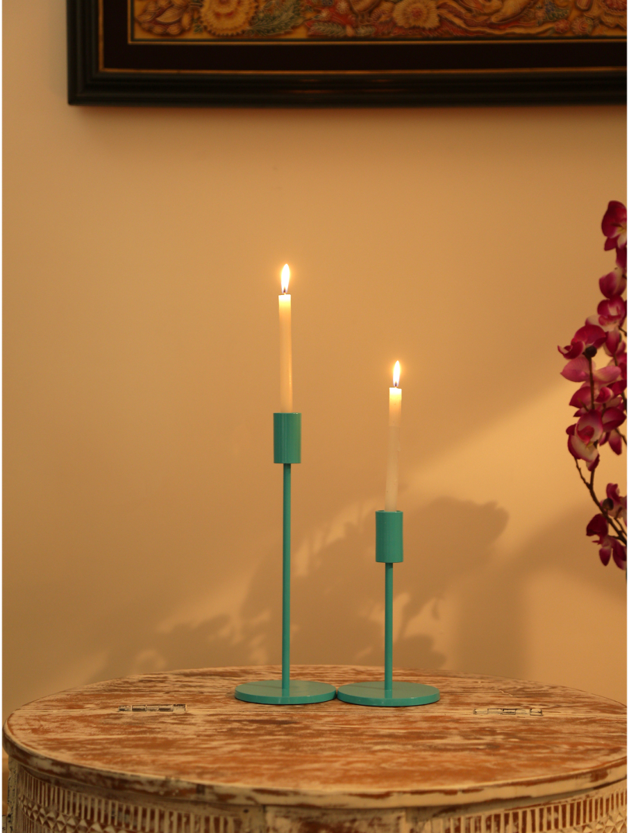 Blue Candle Holders Set Of 2 - Amoliconcepts - Amoliconcepts